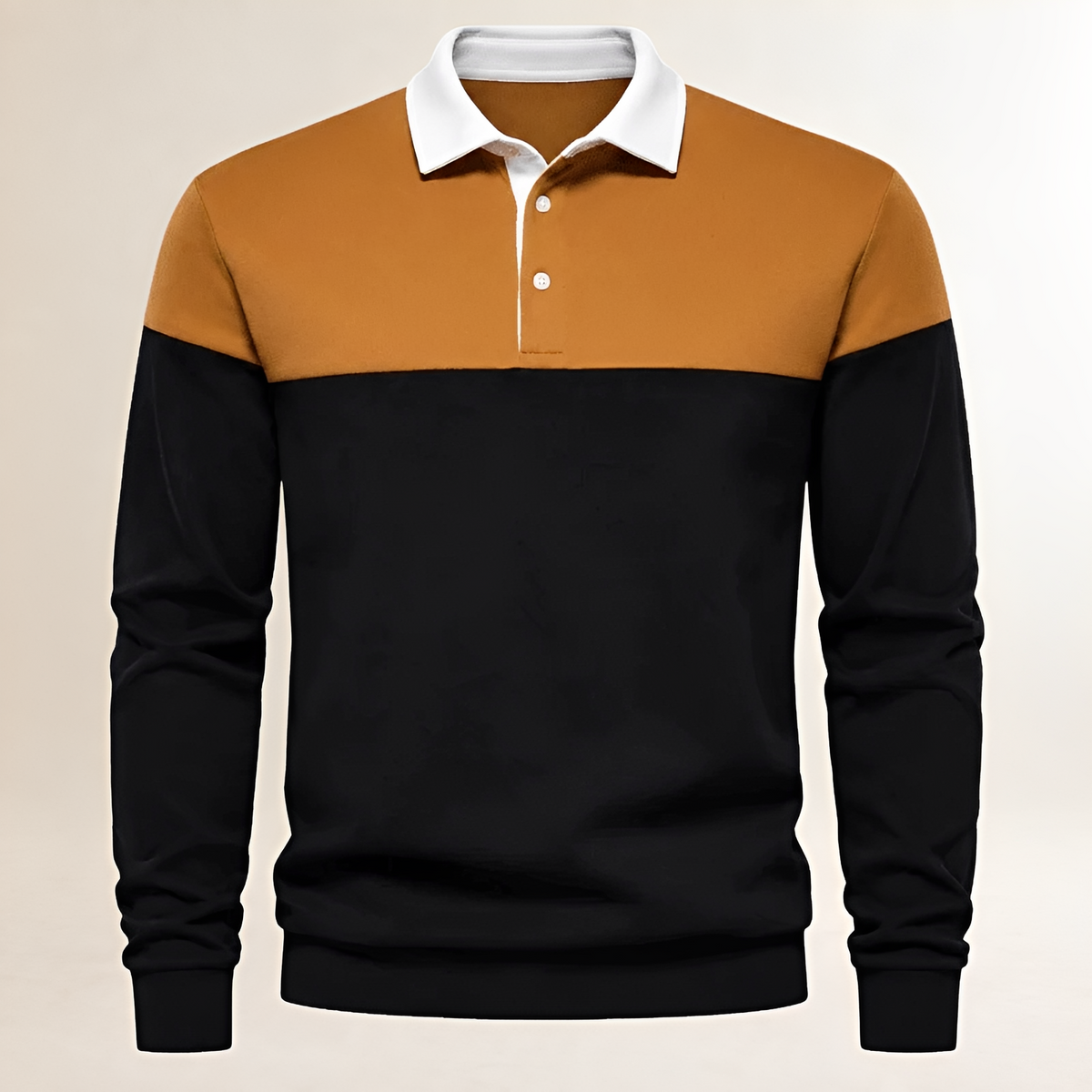 Polo Masculina com Manga Longa e Bico Polo - Gola Contrastante e Aplique em Xadrez na Linha do Peito