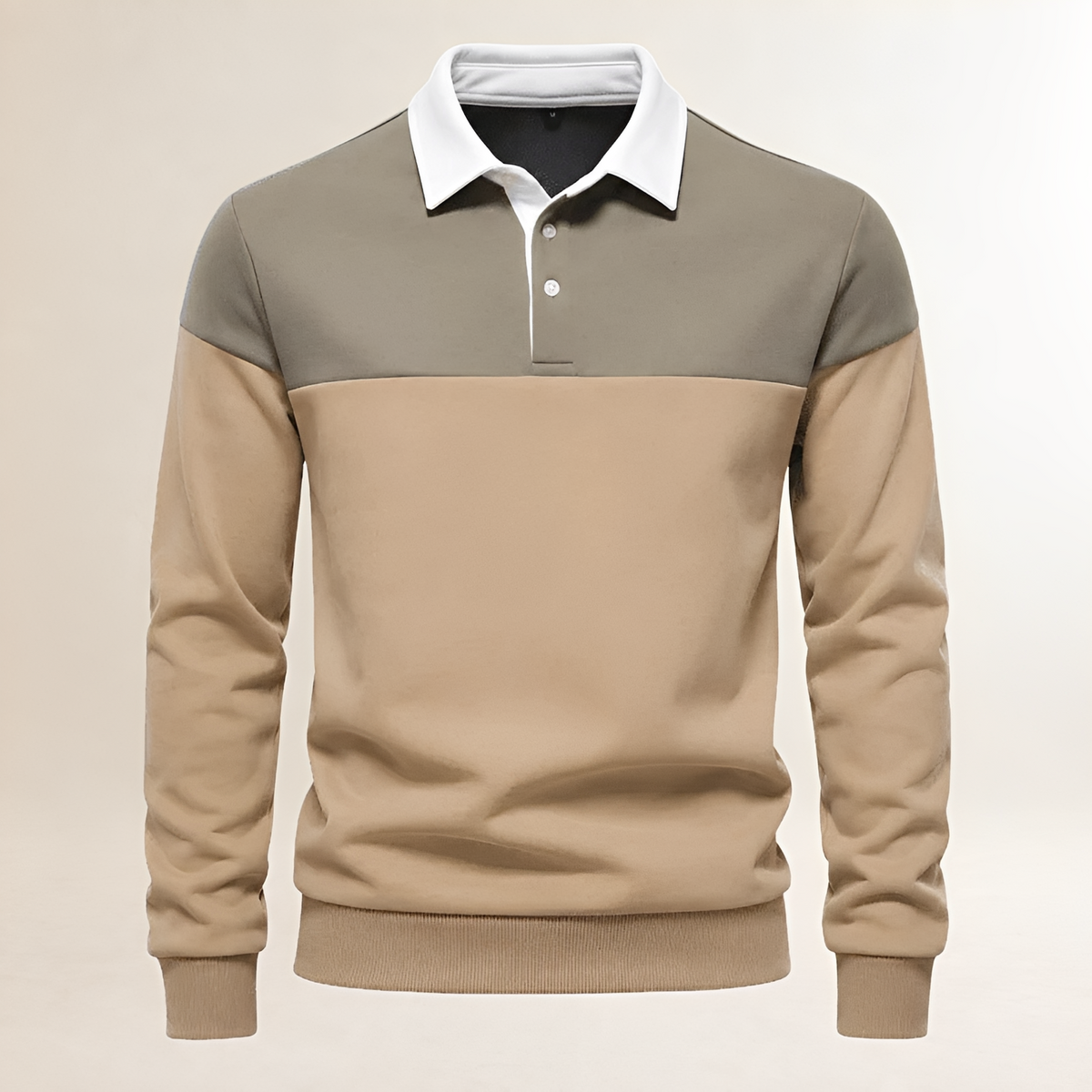 Polo Masculina com Manga Longa e Bico Polo - Gola Contrastante e Aplique em Xadrez na Linha do Peito