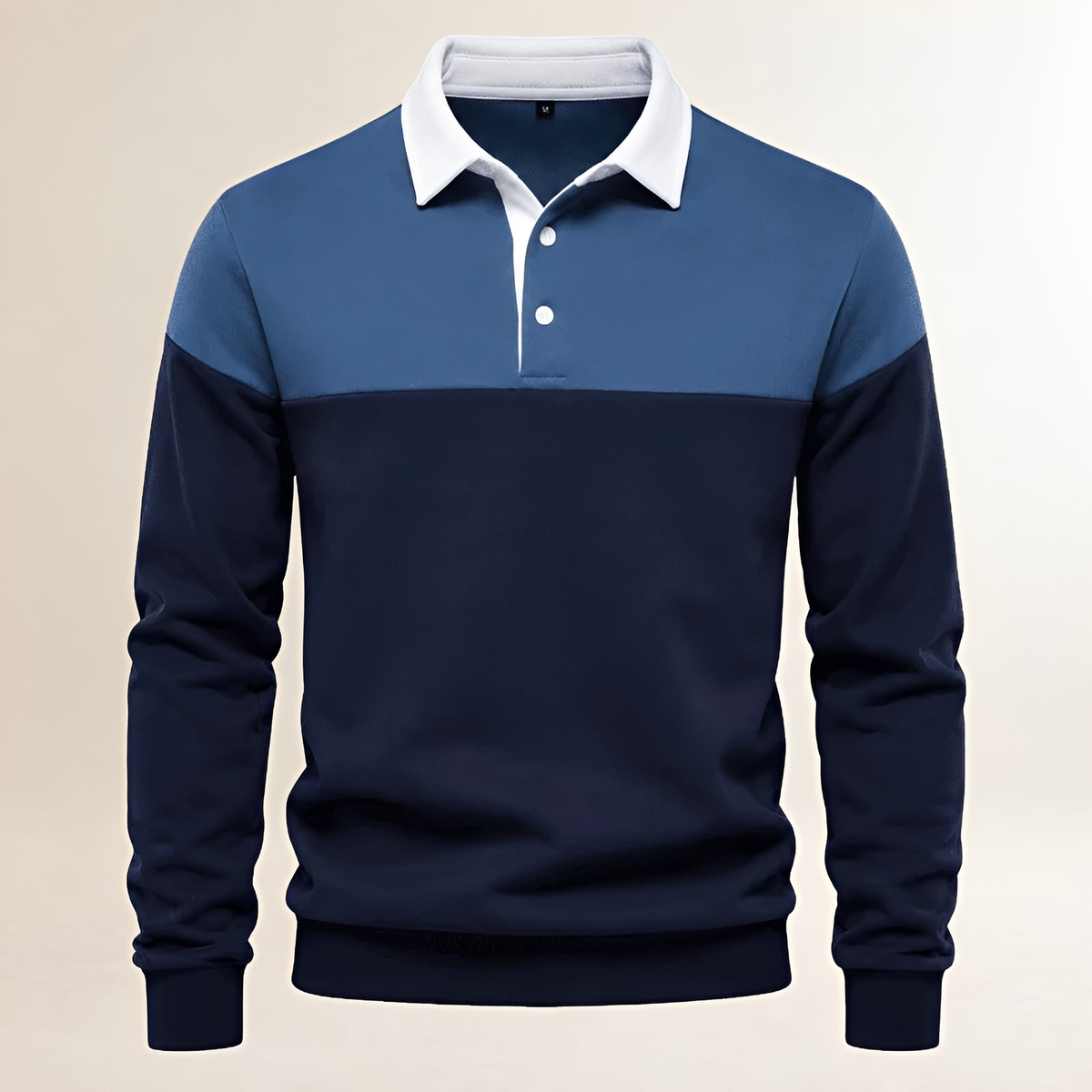 Polo Masculina com Manga Longa e Bico Polo - Gola Contrastante e Aplique em Xadrez na Linha do Peito