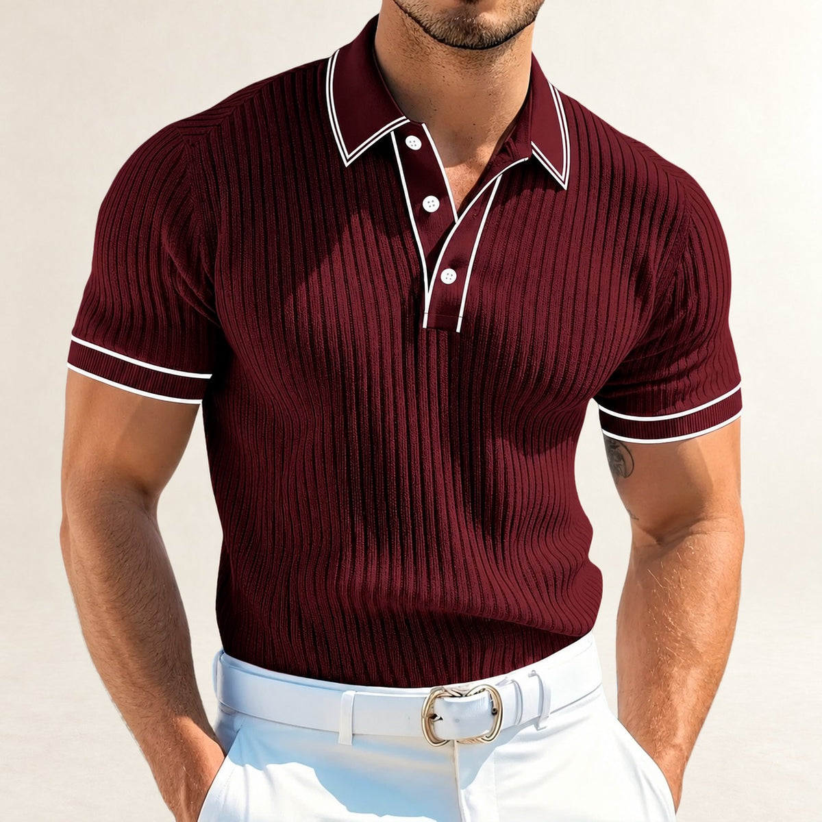 Polo masculino com ombro contraste e bolso inteiriço - polo manga curta com gola com decote em V? Wait