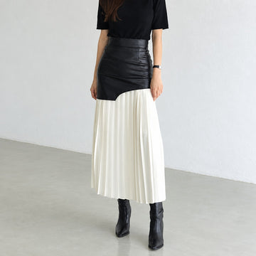 Saia maxi feminina com design assimétrico, pregas e cintura alta