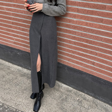 Saia maxi para mulheres com cintura alta e fenda lateral - corte regular