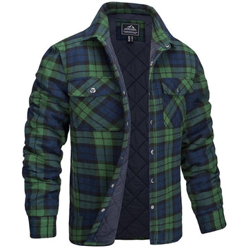 Sobrecamisa de homem aos quadrados com fecho de botões e bolsos no peito – forrada, corte reto