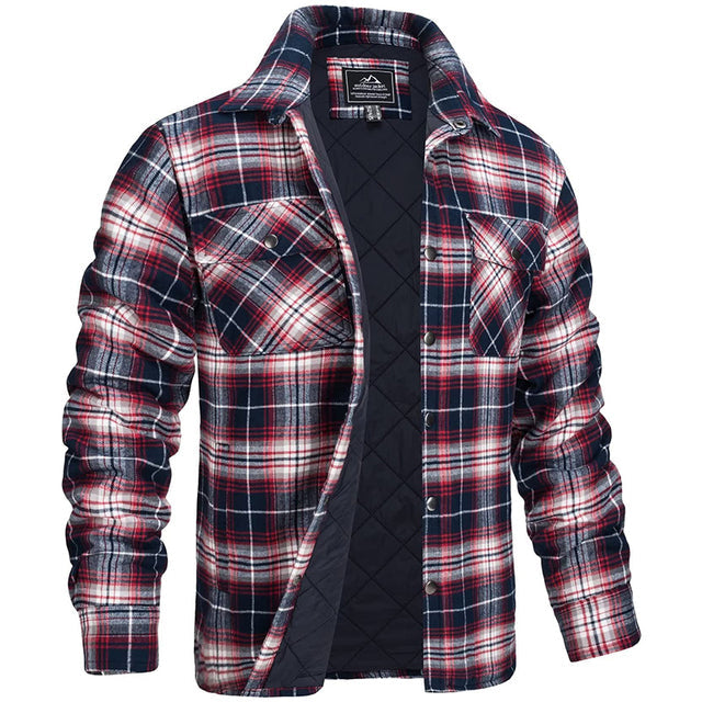 Sobrecamisa de homem aos quadrados com fecho de botões e bolsos no peito – forrada, corte reto