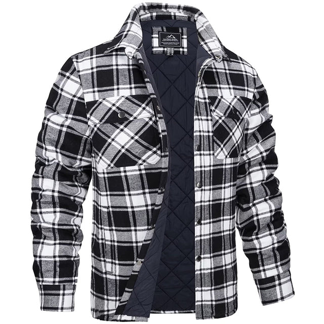 Sobrecamisa de homem aos quadrados com fecho de botões e bolsos no peito – forrada, corte reto