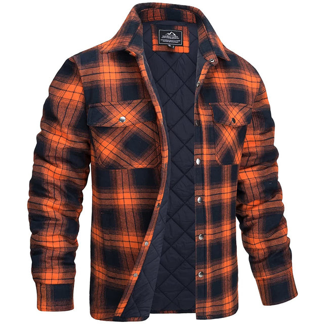 Sobrecamisa de homem aos quadrados com fecho de botões e bolsos no peito – forrada, corte reto