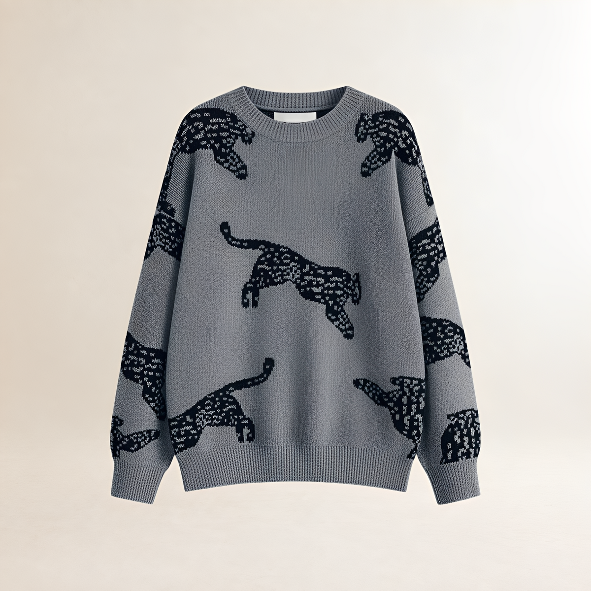 Suéter feminino de gola alta com estampa de leopardo e corte reto