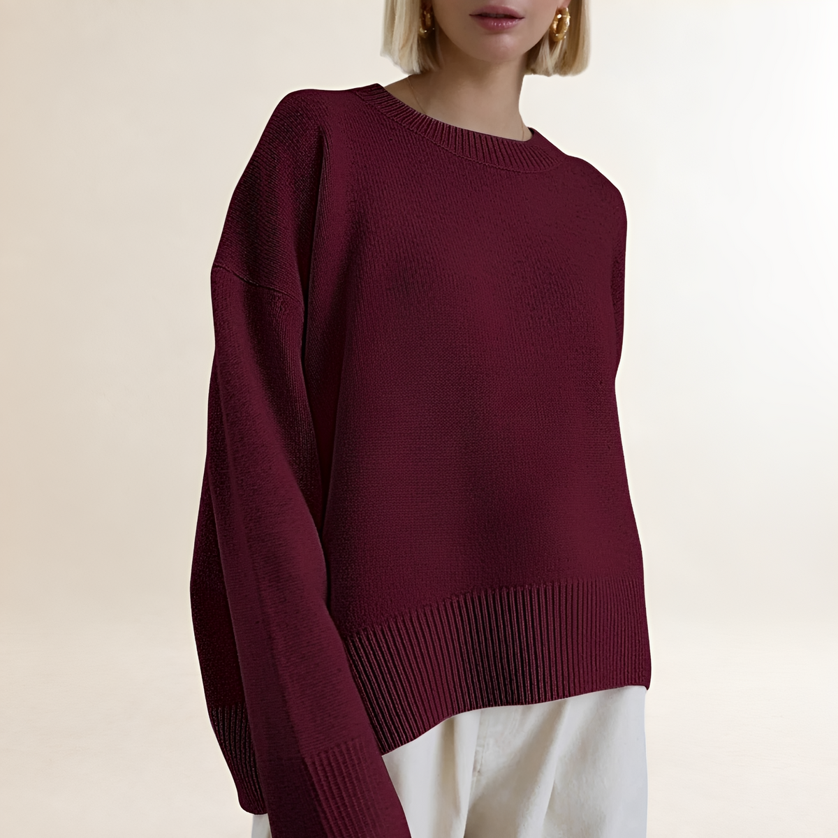Suéter feminino oversized com gola careca e mangas longas