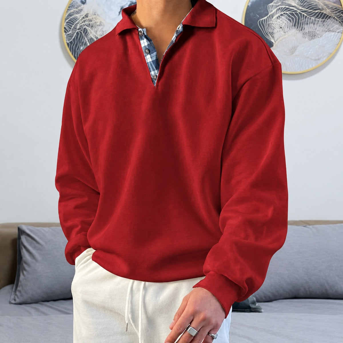 Suéter masculino com decote V - mangas longas e gola