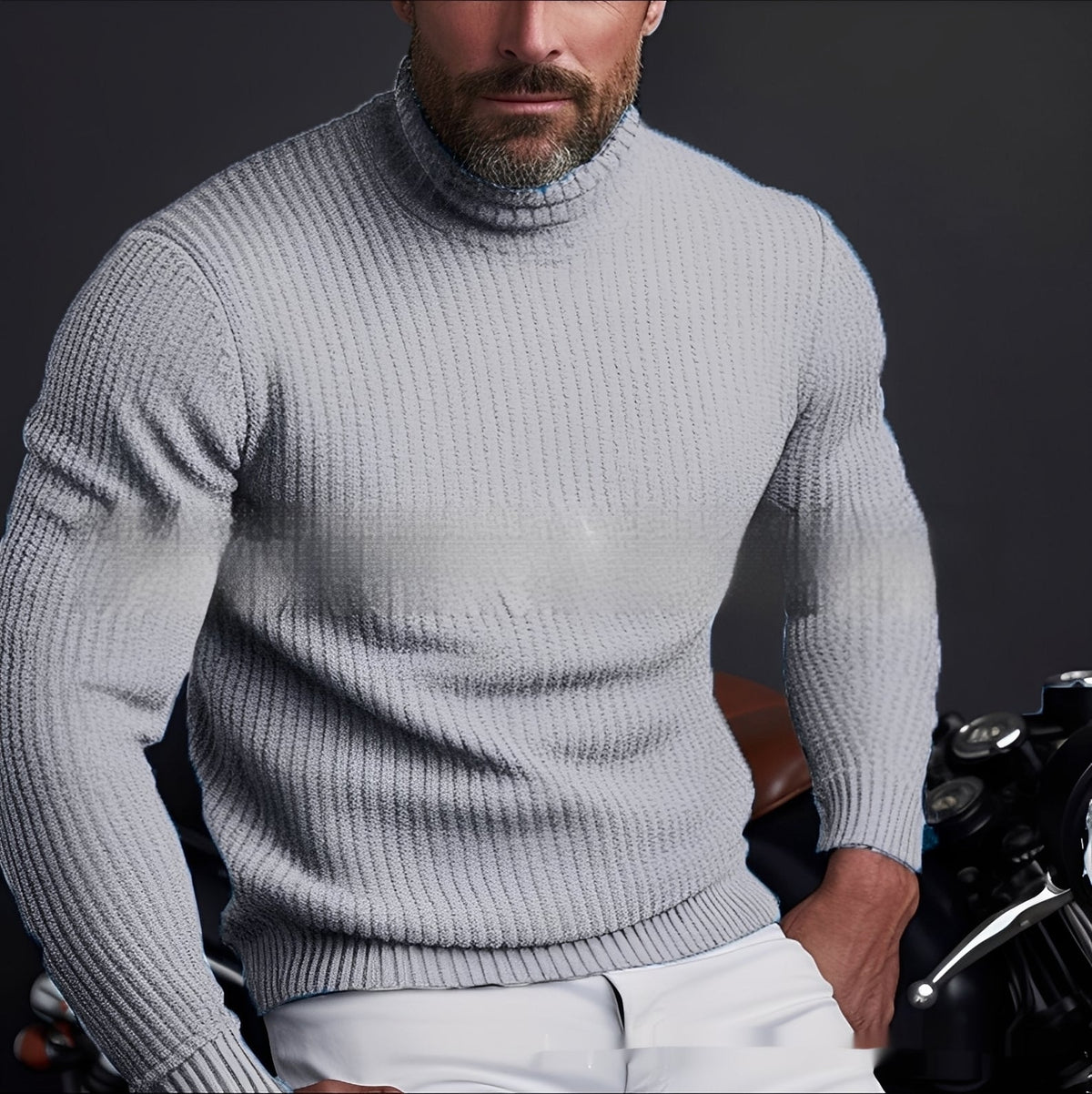 Suéter masculino de gola alta com design riscado e ajuste regular