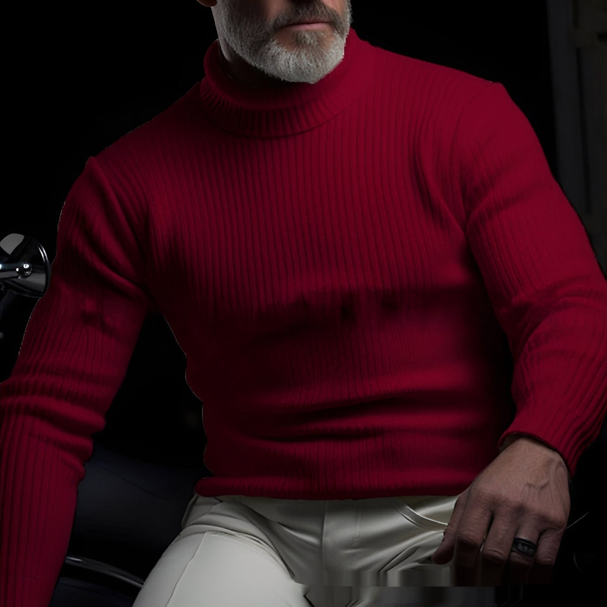 Suéter masculino de gola alta com design riscado e ajuste regular