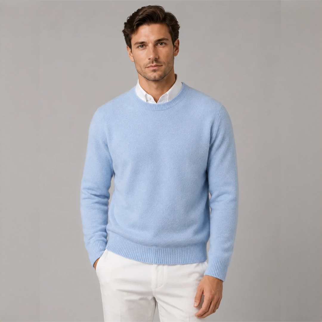 Suéter Masculino de Gola Canto Bloco Cintura Reta Manga Longa - Casaco de Frente Pullover