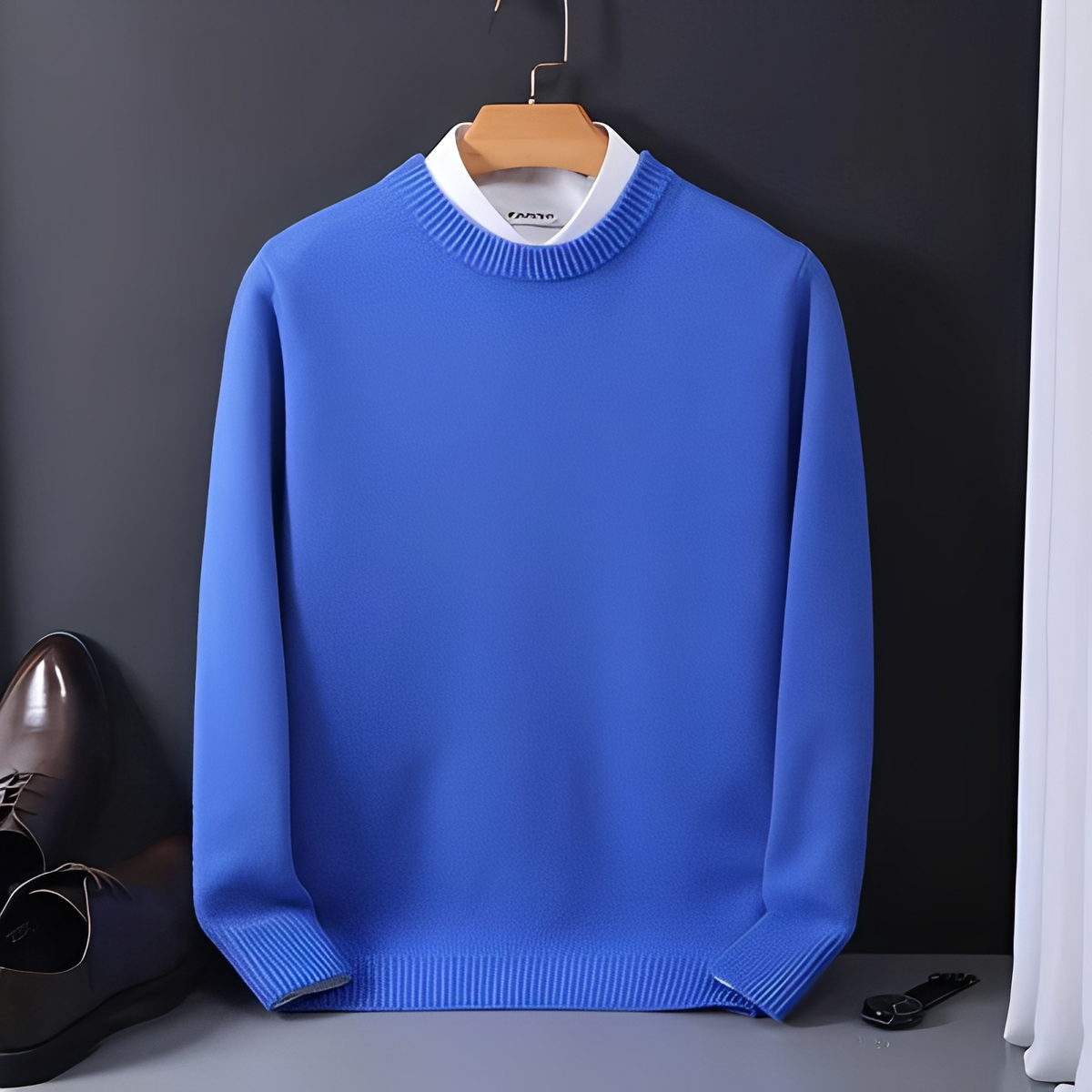 Suéter Masculino de Gola Canto Bloco Cintura Reta Manga Longa - Casaco de Frente Pullover