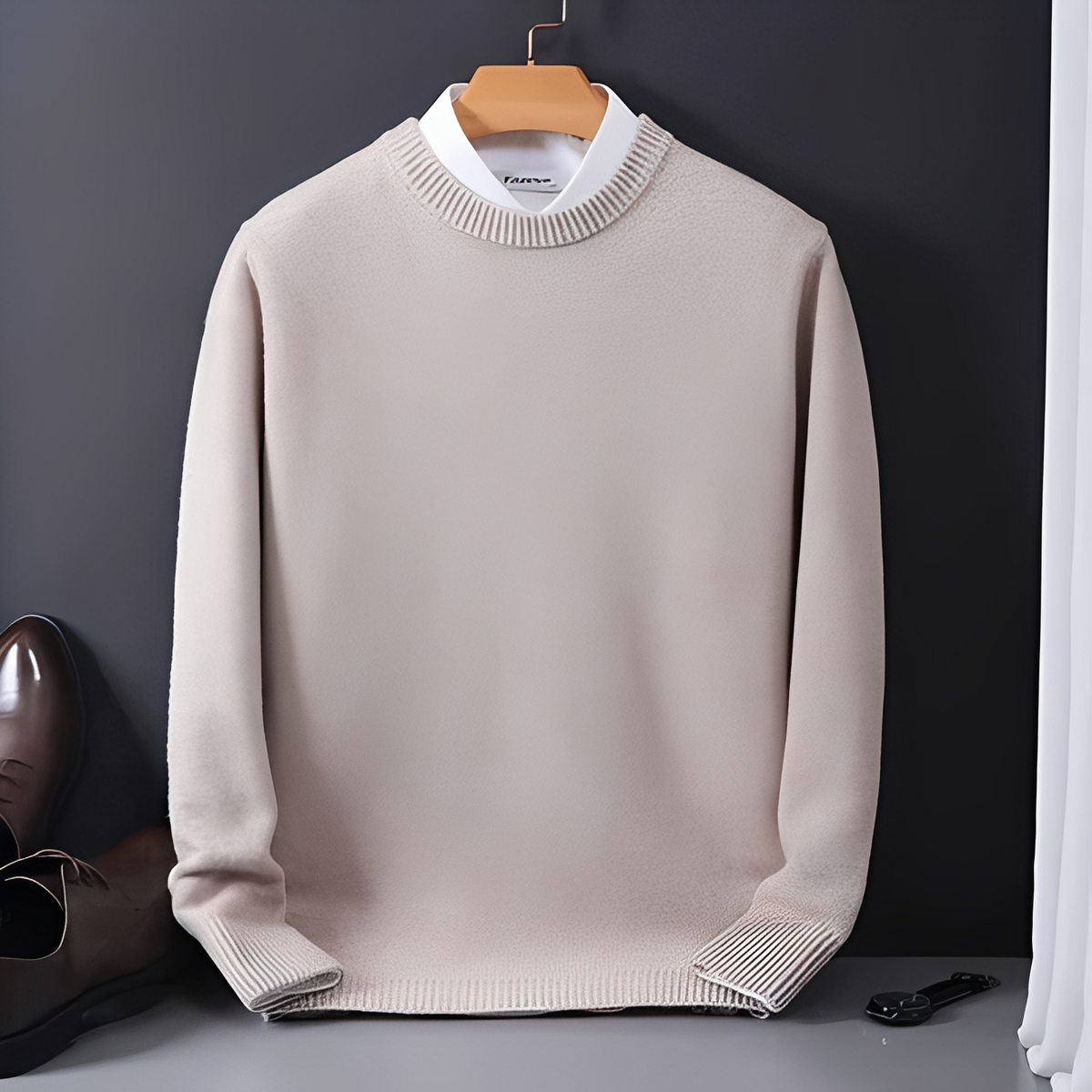 Suéter Masculino de Gola Canto Bloco Cintura Reta Manga Longa - Casaco de Frente Pullover