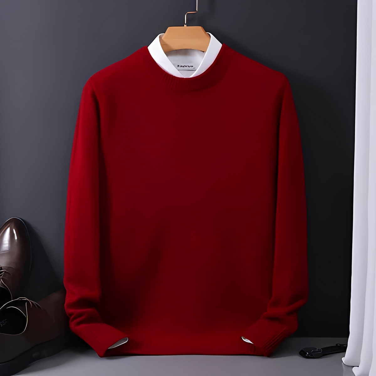 Suéter Masculino de Gola Canto Bloco Cintura Reta Manga Longa - Casaco de Frente Pullover