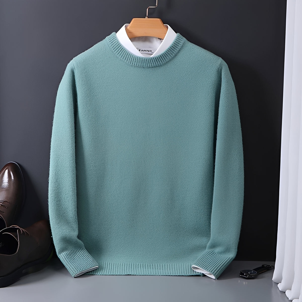 Suéter Masculino de Gola Canto Bloco Cintura Reta Manga Longa - Casaco de Frente Pullover