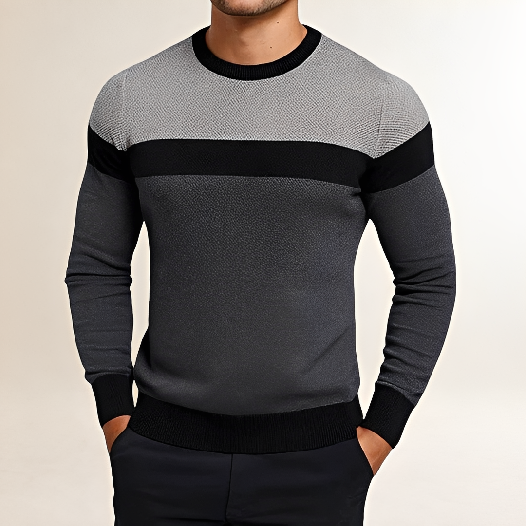 Suéter masculino de gola careca com design color block