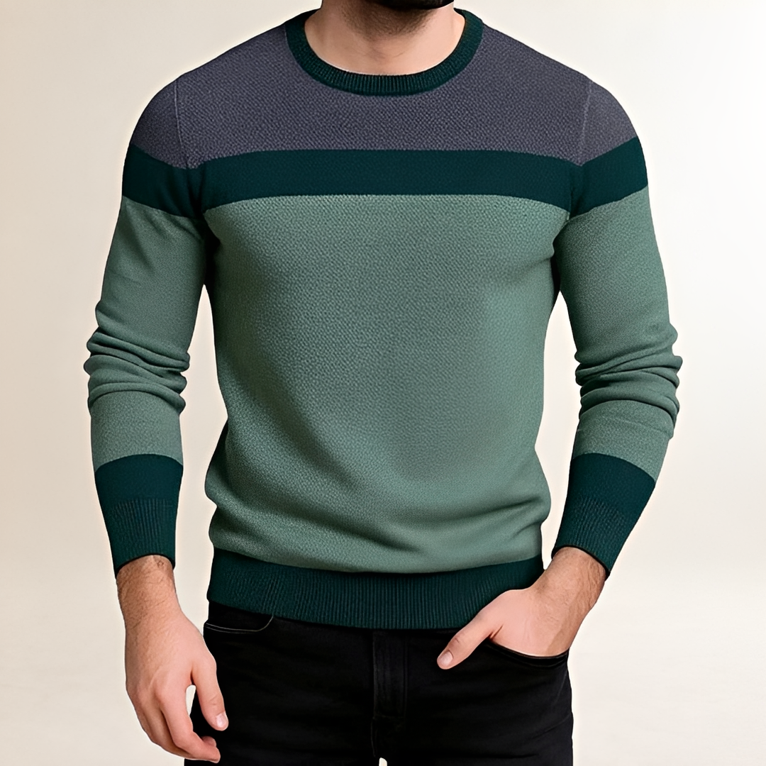 Suéter masculino de gola careca com design color block