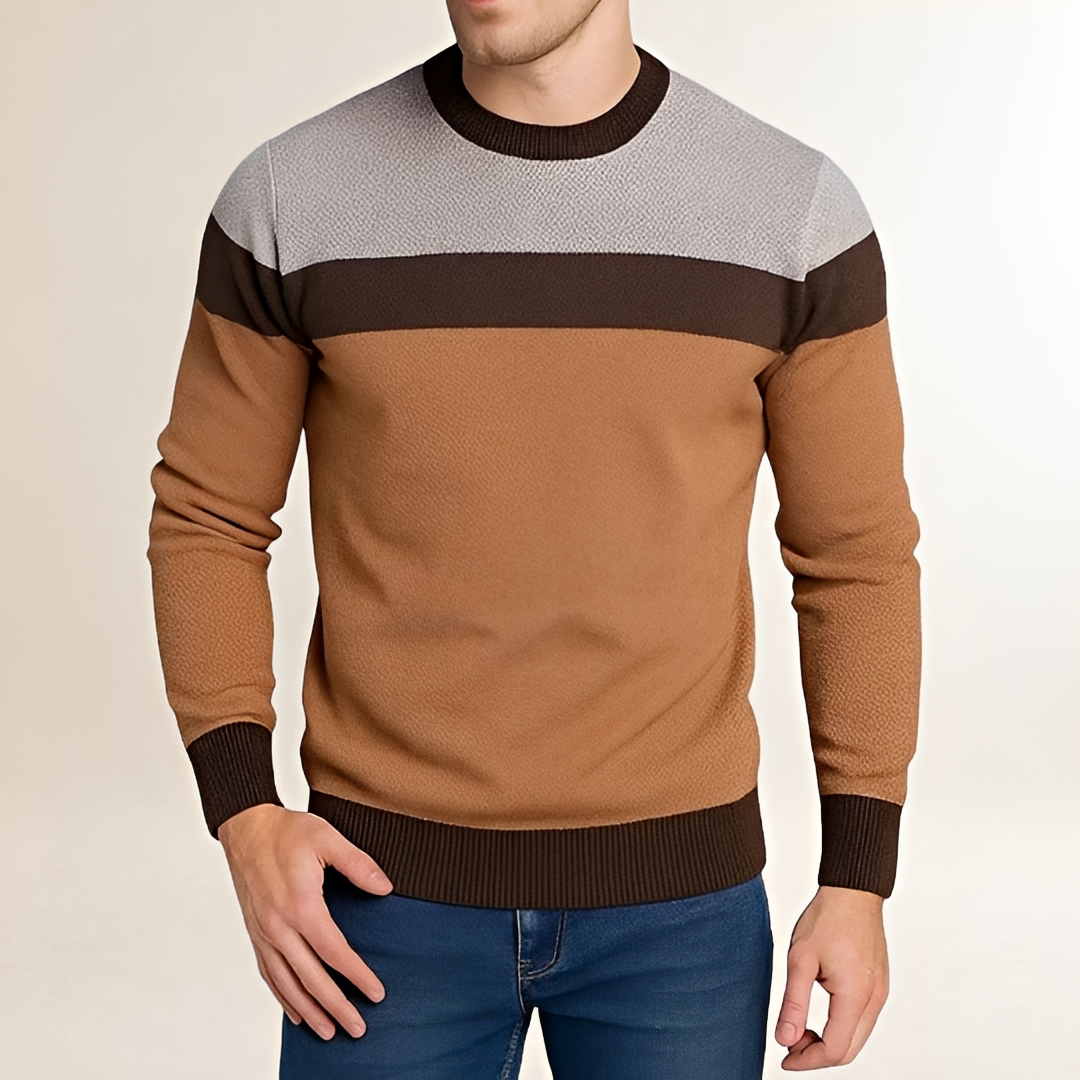 Suéter masculino de gola careca com design color block