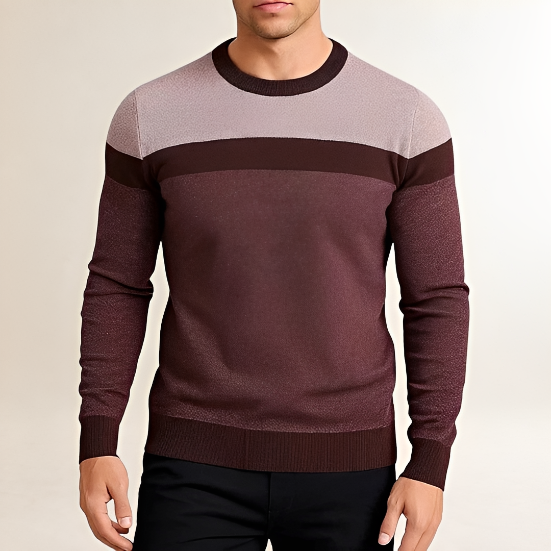 Suéter masculino de gola careca com design color block