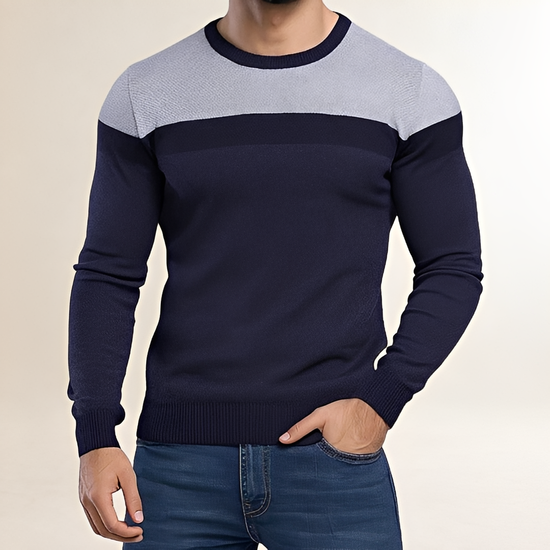 Suéter masculino de gola careca com design color block