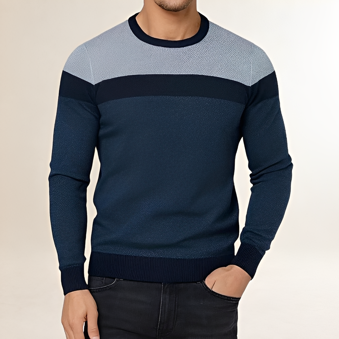 Suéter masculino de gola careca com design color block
