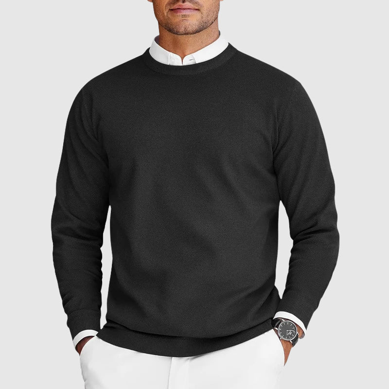Suéter masculino de gola careca com textura e corte clássico