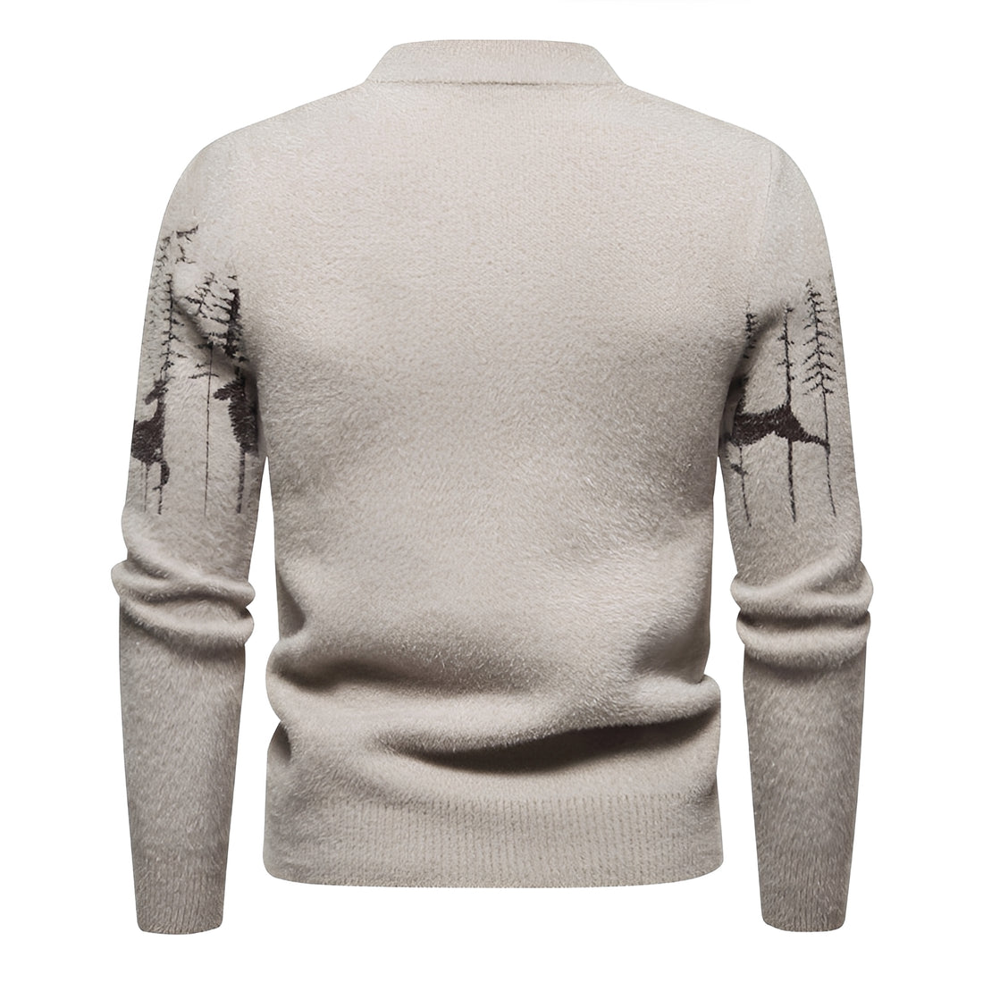 Suéter masculino de inverno com estampa de Natal, padrão de cervos e floresta, caimento regular