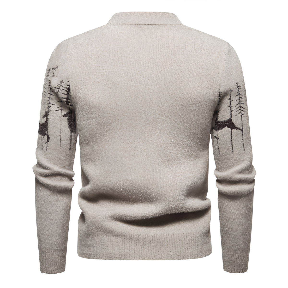 Suéter masculino de inverno com estampa de Natal, padrão de cervos e floresta, caimento regular