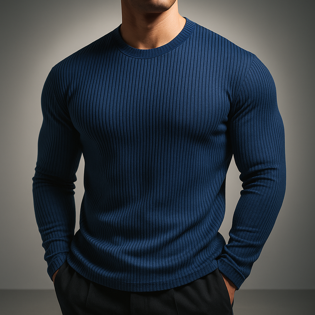 Suéter masculino de manga longa com textura e gola careca