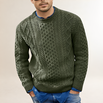 Suéter masculino de tricô com textura, gola careca e corte regular