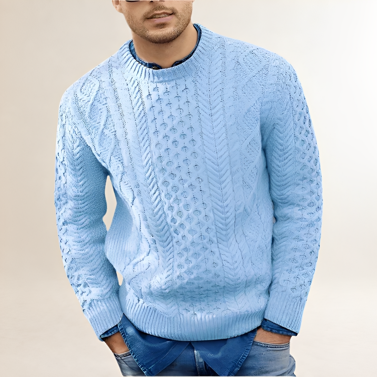Suéter masculino de tricô com textura, gola careca e corte regular