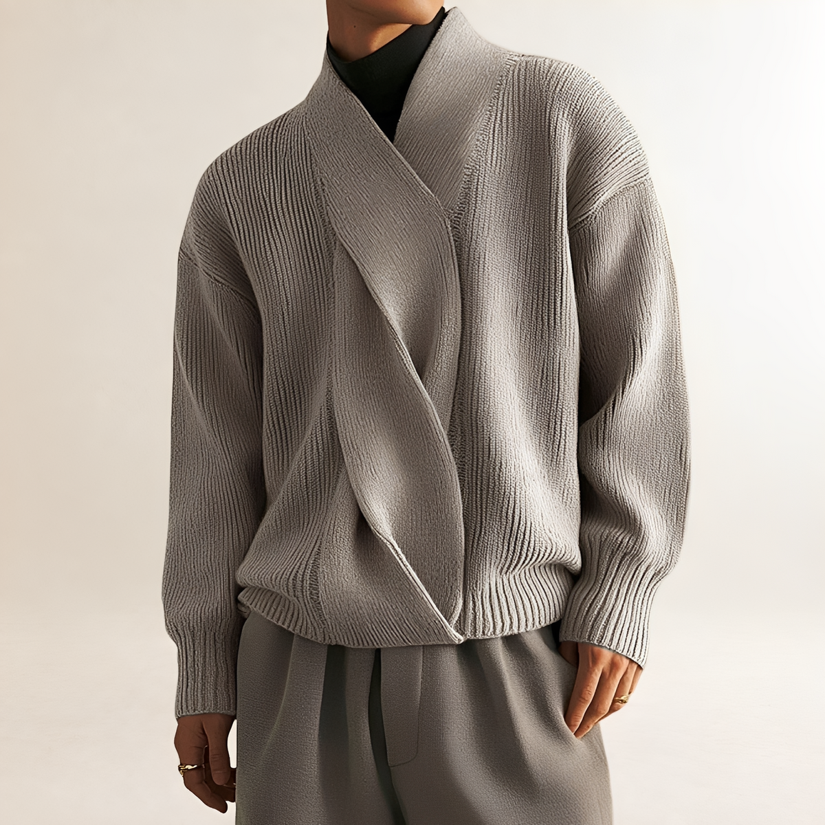 Suéter masculino - Design envolvente riscado com textura riscada mangas longas