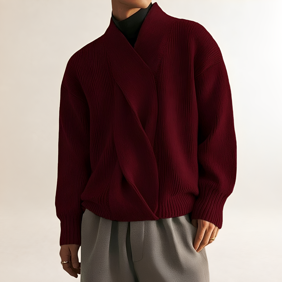 Suéter masculino - Design envolvente riscado com textura riscada mangas longas