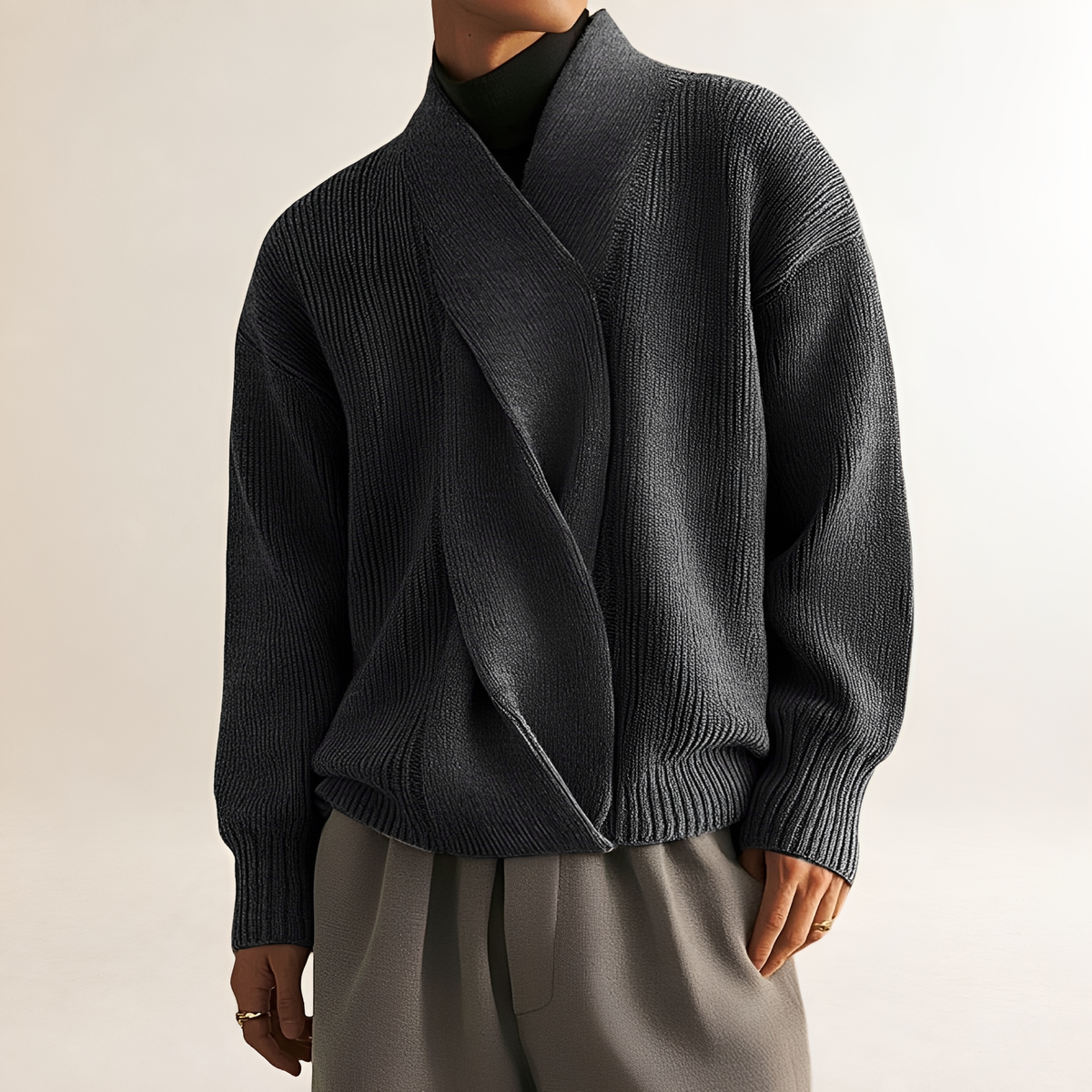 Suéter masculino - Design envolvente riscado com textura riscada mangas longas