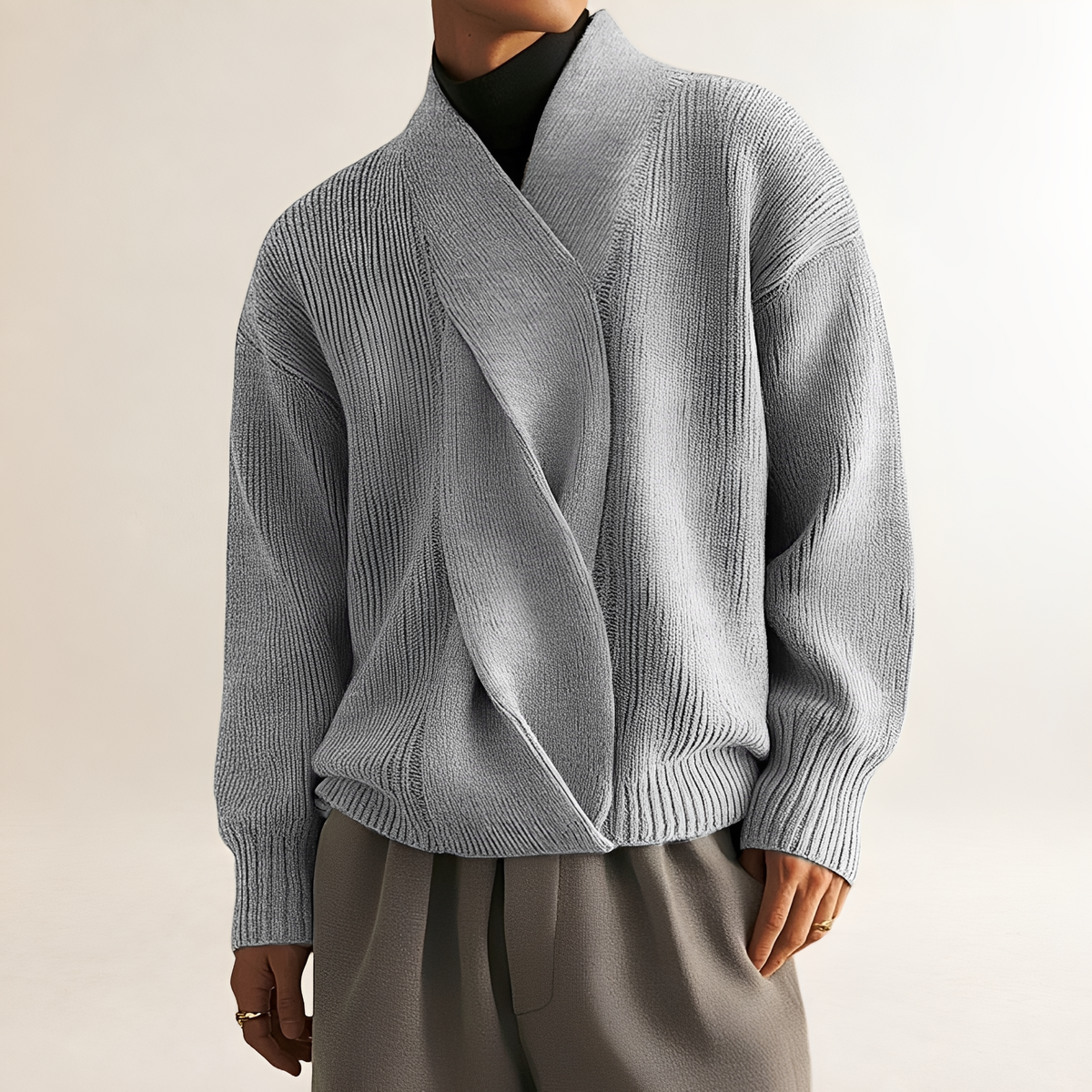 Suéter masculino - Design envolvente riscado com textura riscada mangas longas