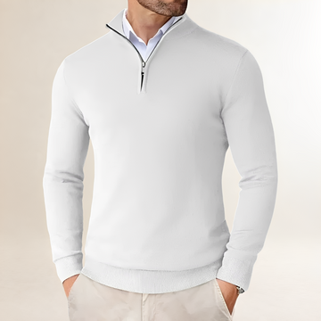 Suéter masculino meia-zip com caimento clássico e punhos canelados