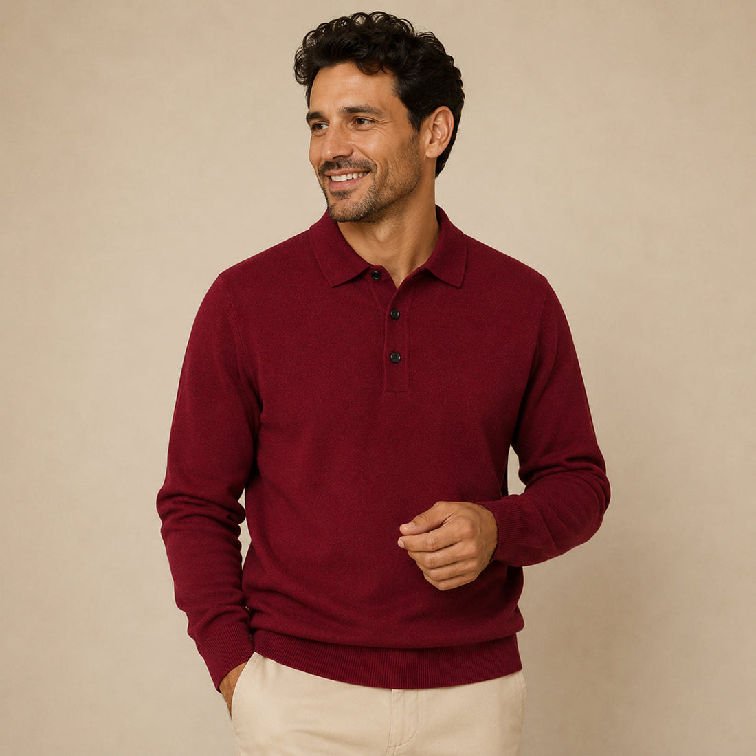 suéter masculino polo de manga longa com gola clássica e caimento ajustado