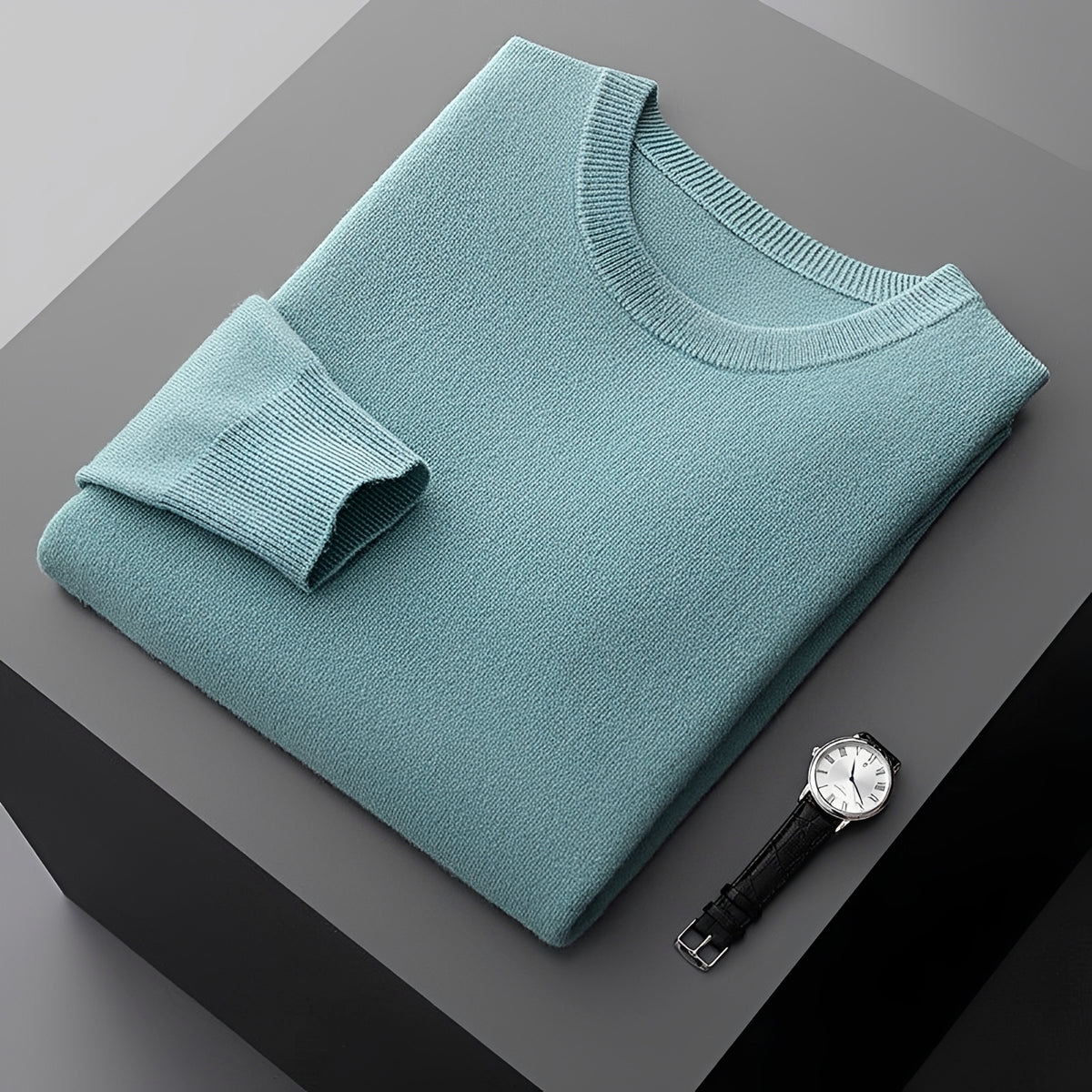 Suéter masculino pulôver crewneck de manga longa com caimento relaxado