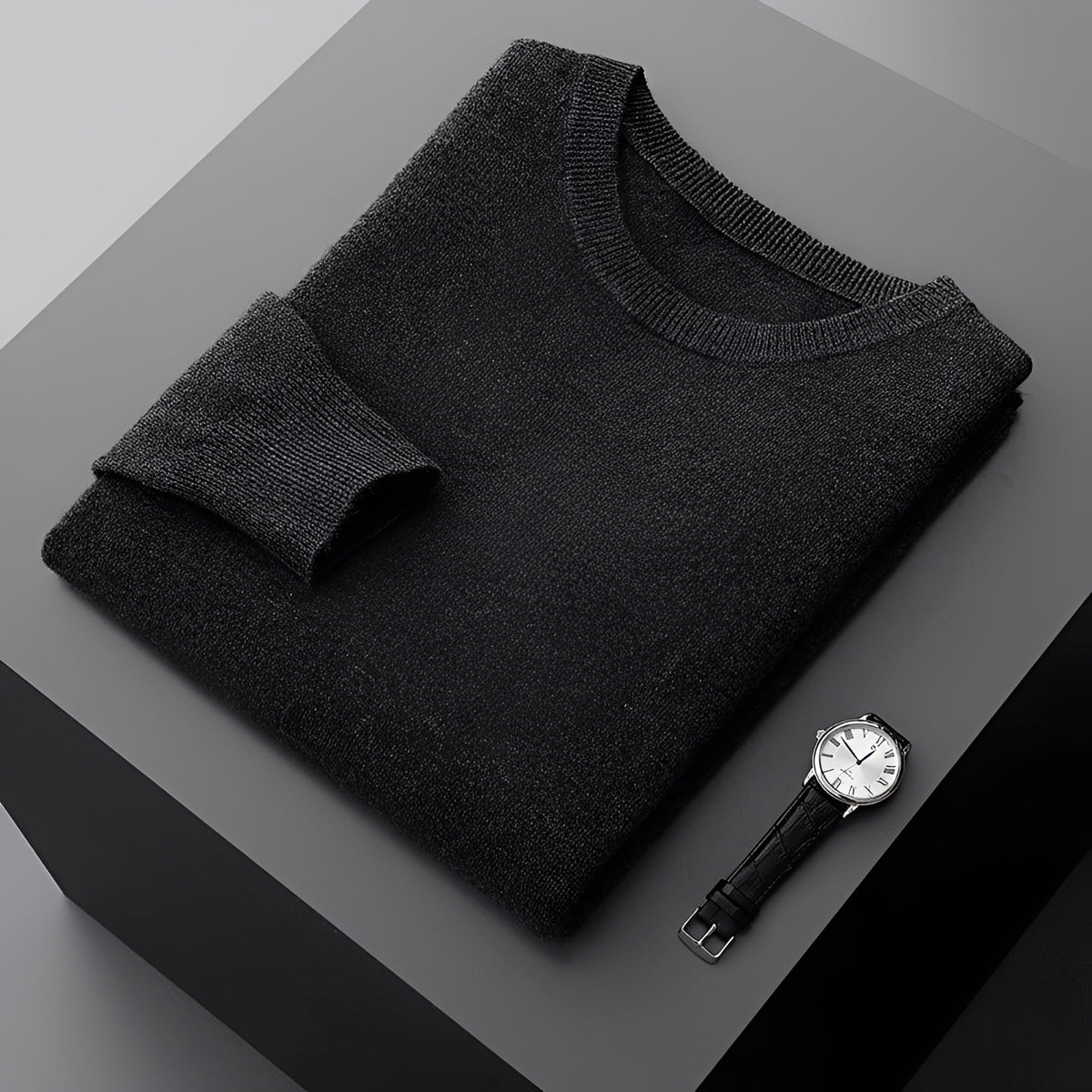 Suéter masculino pulôver crewneck de manga longa com caimento relaxado