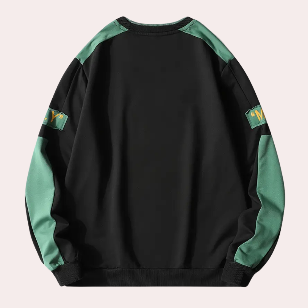 Sweatshirt de homem de manga comprida, gola redonda, modelagem ampla e logótipo moderno