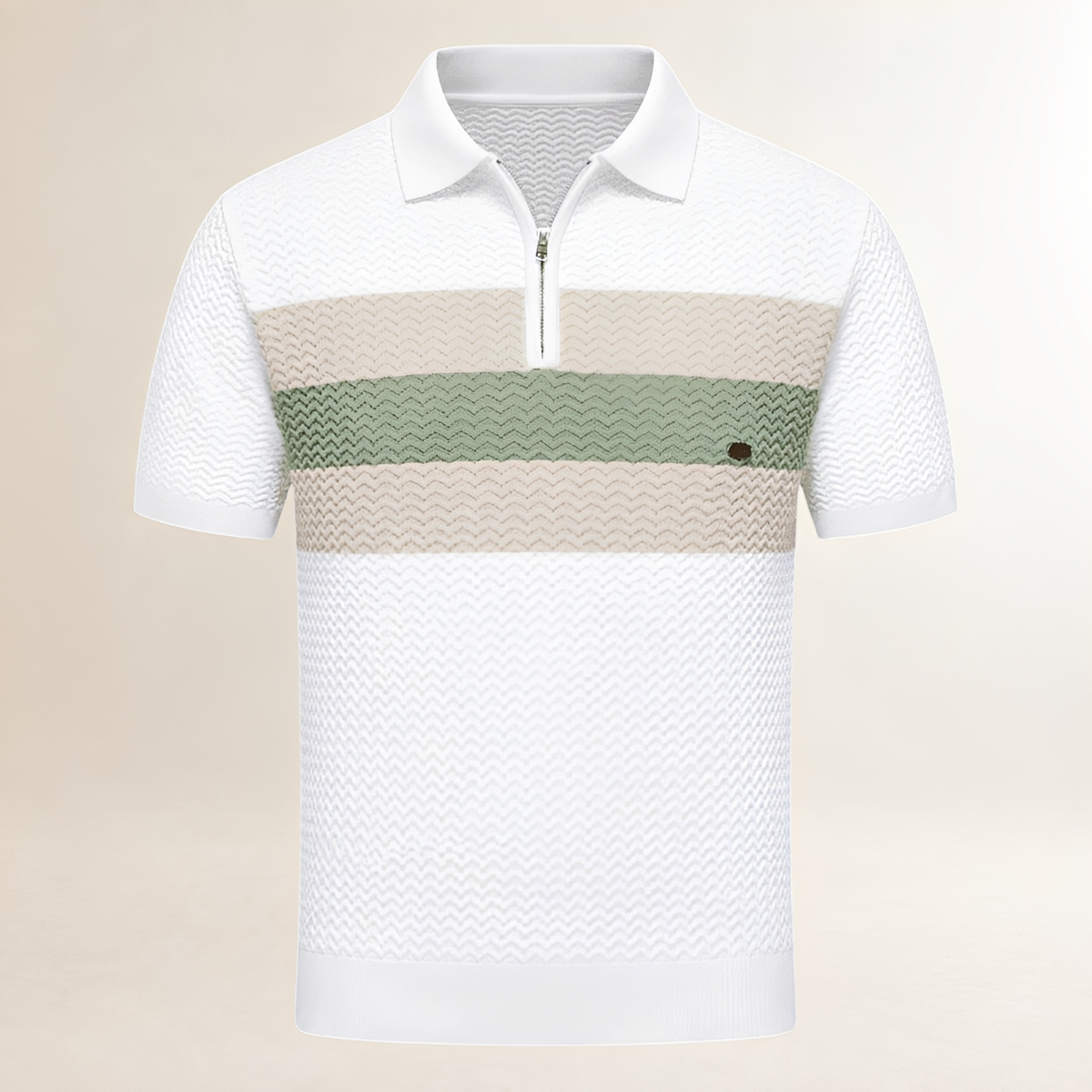 T‑Shirt masculino polo com gola polo e zíper abre no peito - textura ondulada com listras no peito