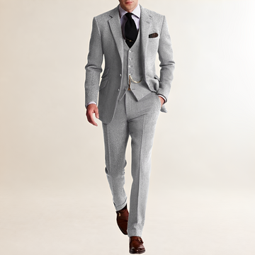 Terno masculino de três peças com blazer, colete e calças de corte ajustado