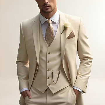 Terno masculino três peças com blazer, colete e calças slim fit