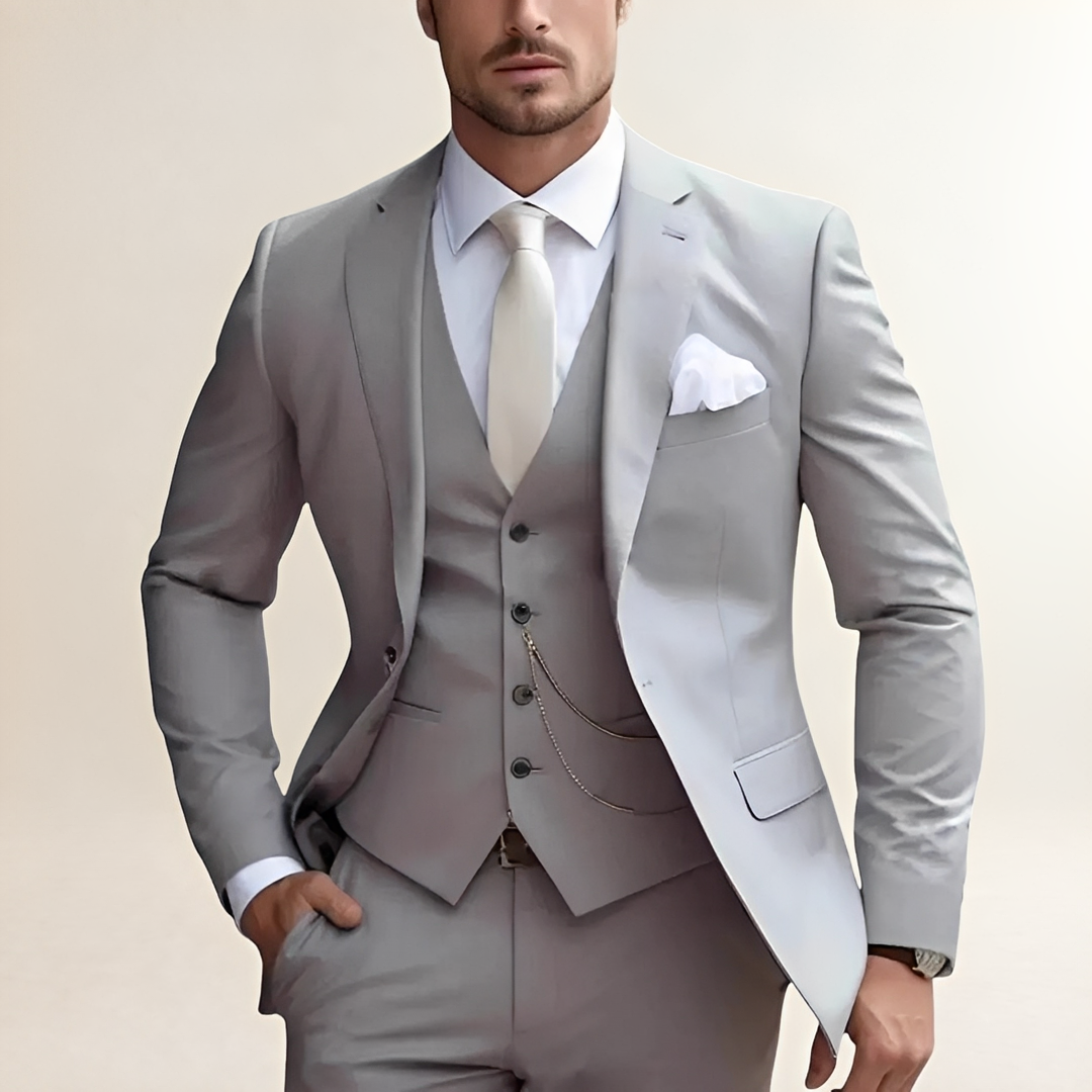 Terno masculino três peças com blazer, colete e calças slim fit