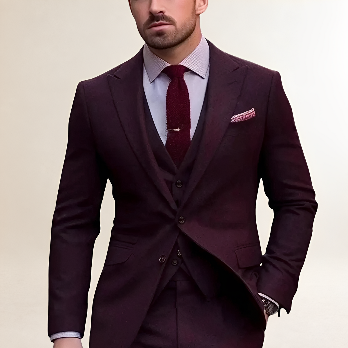 Terno masculino três peças com blazer, colete e calças slim fit