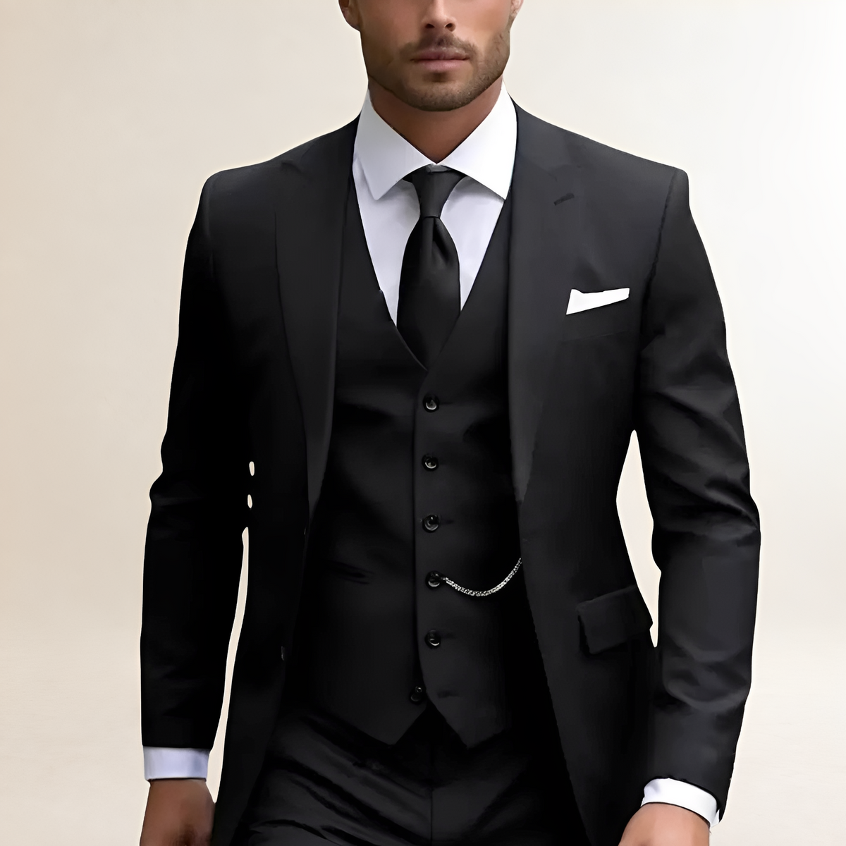 Terno masculino três peças com blazer, colete e calças slim fit