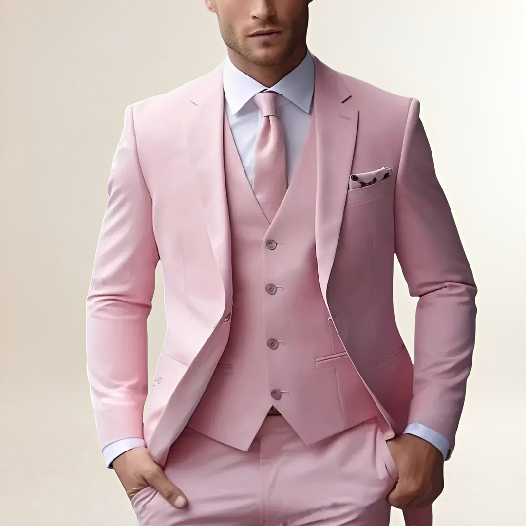 Terno masculino três peças com blazer, colete e calças slim fit