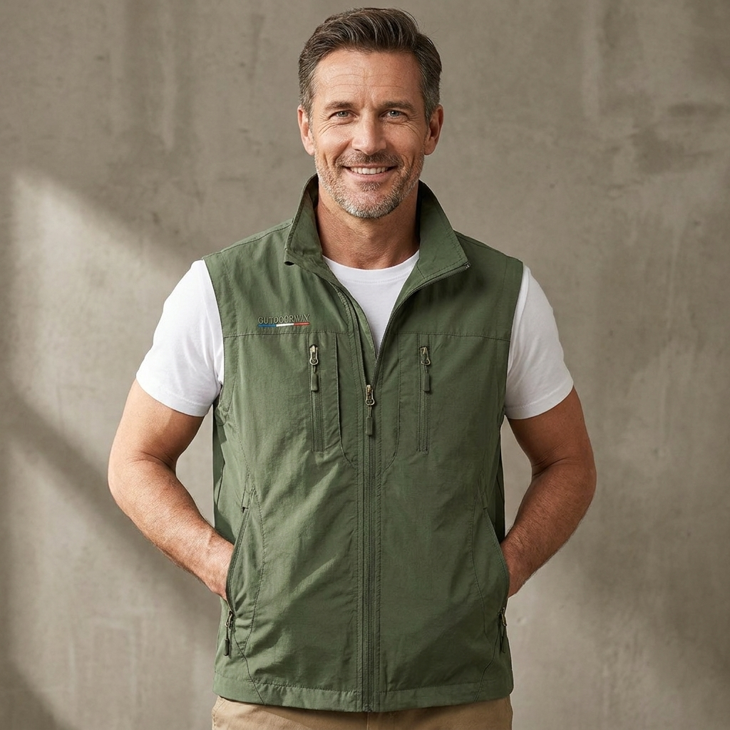 Veste/Sombrinha Masculina Utilitária com Pochetes Multiplas Fecho Dorsal - Coleção Casual