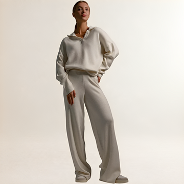 Vestido feminino Polosinho Pullover e Calças Loungewear Conjunto com Cintura Elástica de Perna Larga